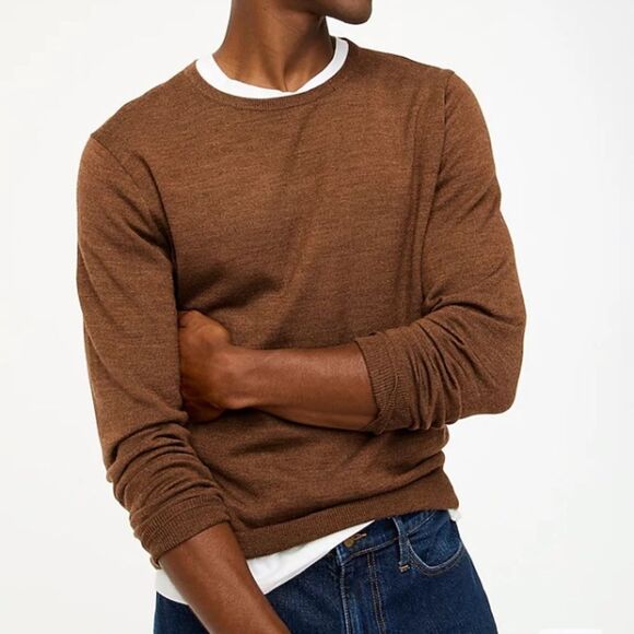J.Crew Sweater Mens Small Brown Camel Merino Wool Blend Crewneck Lightweight New - Picture 1 of 11